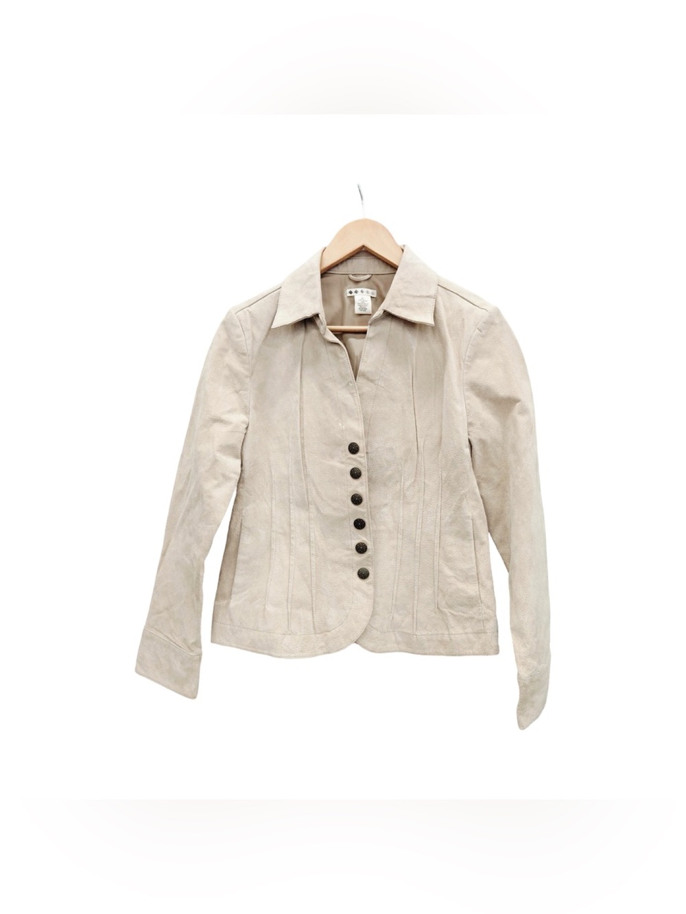 Women's Vintage Beige Suede Leather Jacket Corseted Button Front Small